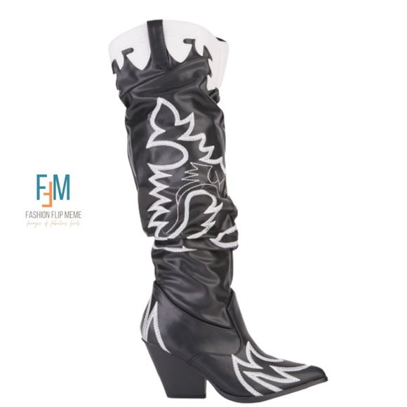 Flame Stitch Chunky Heel Western-Style Pull-On Tall Boot (Women's 41) - Picture 1 of 5